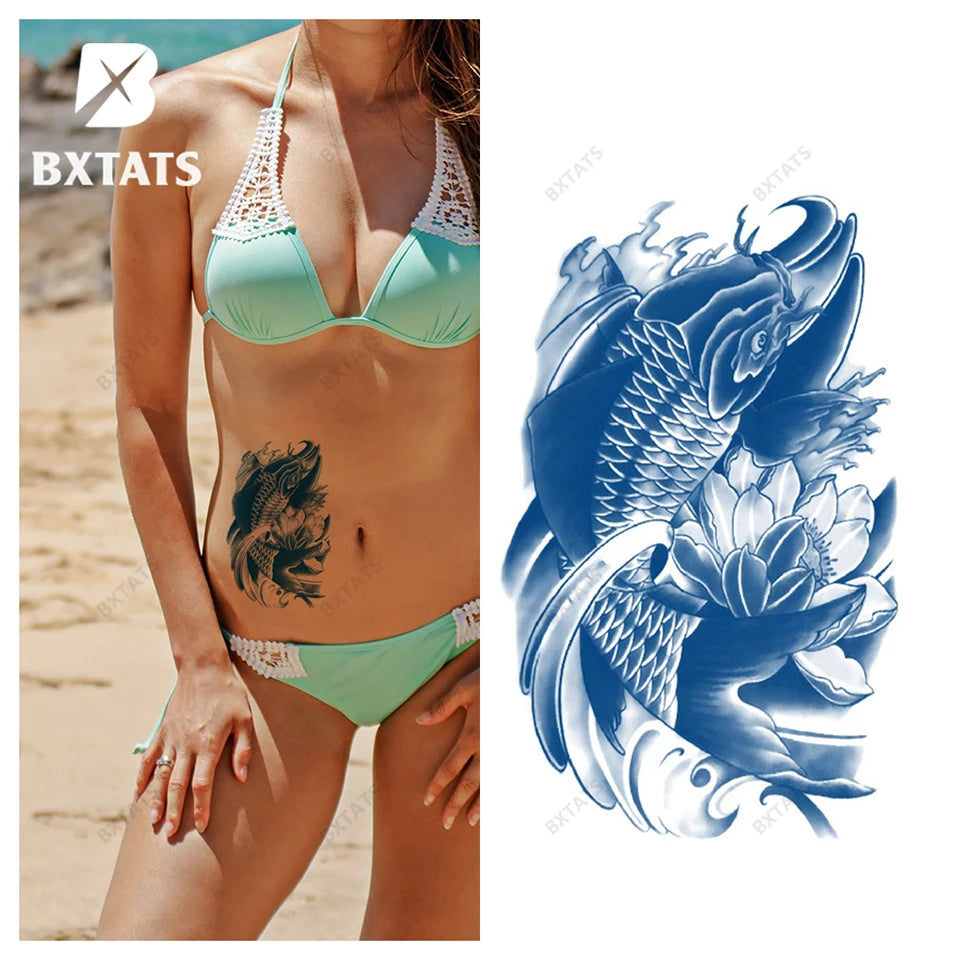 BXTAT Semi Permanent Blue Genipa Juice Tattoos of Tiger Head Fish Scorpion Keep Calm Monkey King Monk Deity or Devil GZ175to180