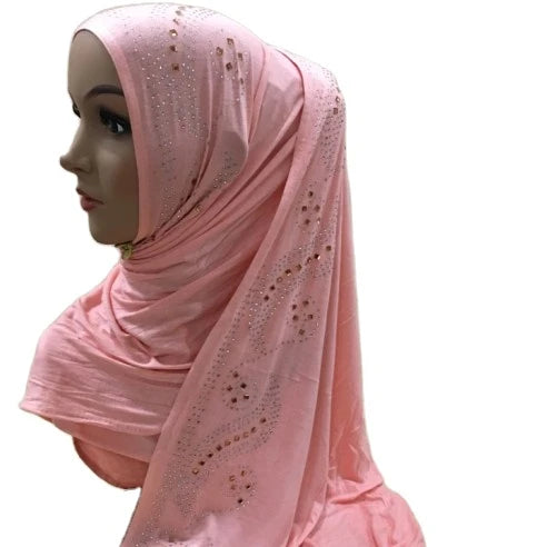 New Design Jersey Hijab Diamond for Muslim Women Scarf Jersey Fabric Stretchy Turban Instant Hijab