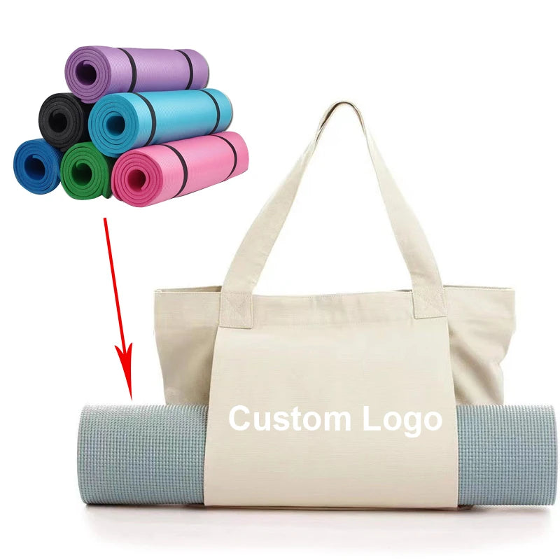 Custom Logo Large Capacity Canvas Yoga Bag Portable Yoga Tote Bag with Yoga Mat Carrier