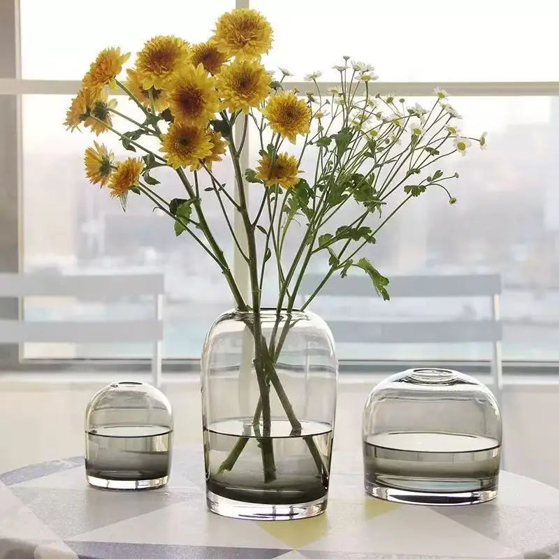 Nordic Delicate Grey Glass Vase Living Room Table Transparent Floral Arrangement Decorative Vase