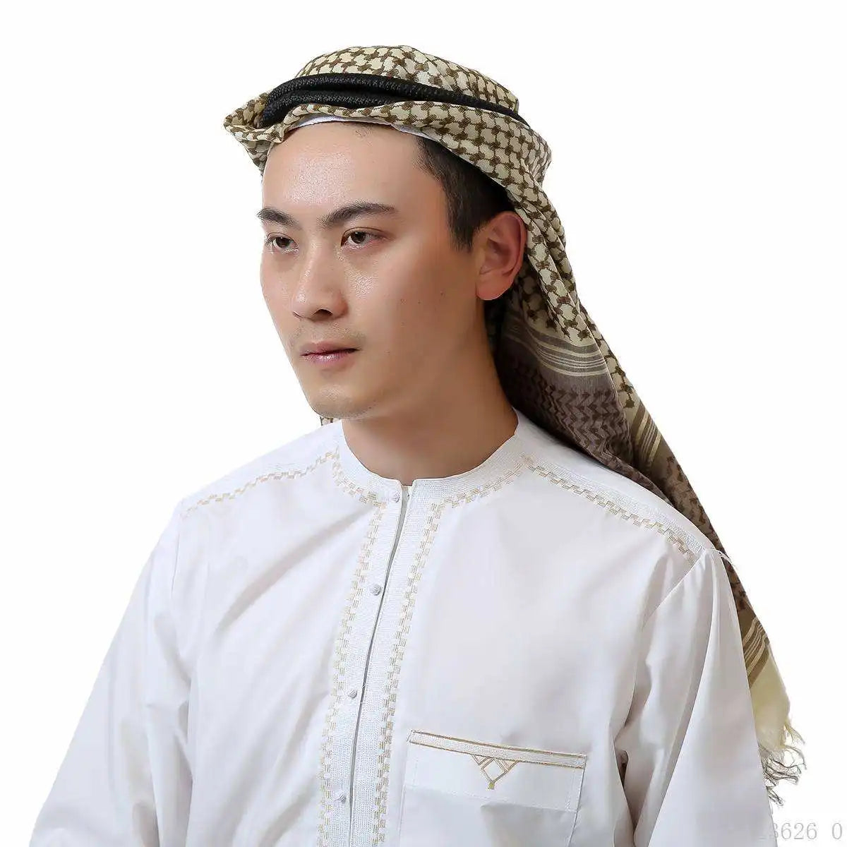 Factory Direct New Design Latest Fashion Arabic Robe Thobe with Turban Headband for Muslim Worship Service Ethnic Bandana