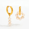 High End 18K Gold Plated Fresh Water Pearl String String Tassel Dissymmetry Huggie Earring Stainless Steel Stylish Jewelry