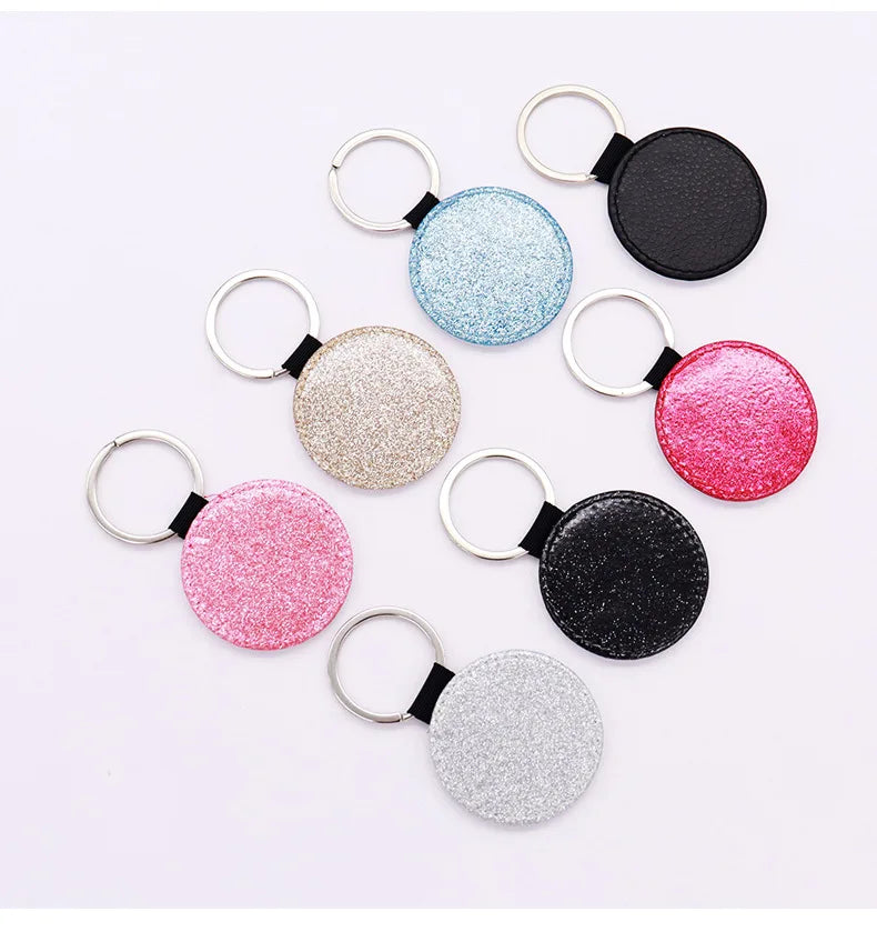 Promotional Gift PU Keychains Sublimation Leather Key Ring Single Side Sublimation Blank Keychain Circle Shape