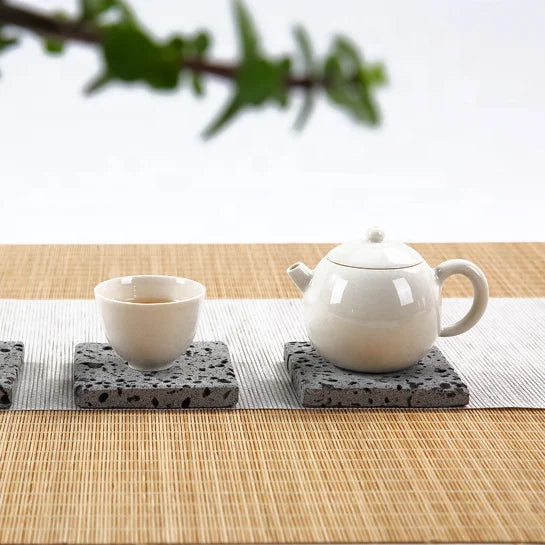 China Manufacture Custom Shape Grey Lava Stone Drink Coasters Set Square Design 10x10cm Contemporary for Home Restaurant Use