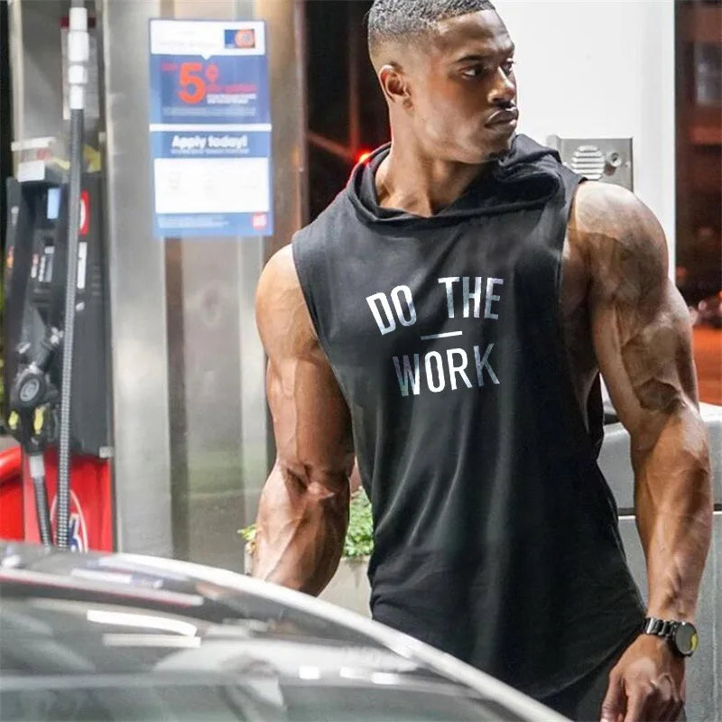 Men's Breathable Cotton Sleeveless Vest Brand Gym Clothing for Fitness Workout Hip Hop Hooded Tank Top Sportswear Tops for