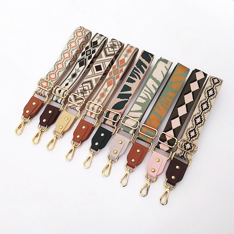 Meetee B-J232 the New Ethnic Style Jacquard Webbing Can Be Adjusted With Leather Crossbody Wide Shoulder Strap