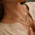 Waterproof 18K Gold Plated Stainless Steel Double Layer Flat Snake Chain Choker Necklace Dainty Jewelry for Women YF3133