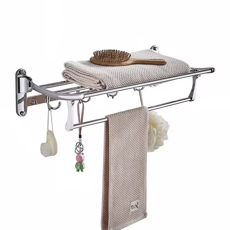 FEIDU Modern Stainless Steel Fixed Wall-Mounted Towel Rack Chrome Finish Practical Hooks Single Double Bathroom Towel Holder