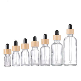5ml 10ml 15ml 20ml 30ml 50ml 100ml Bamboo Dropper Cap Glass Clear Essential Oil Glass Bottles