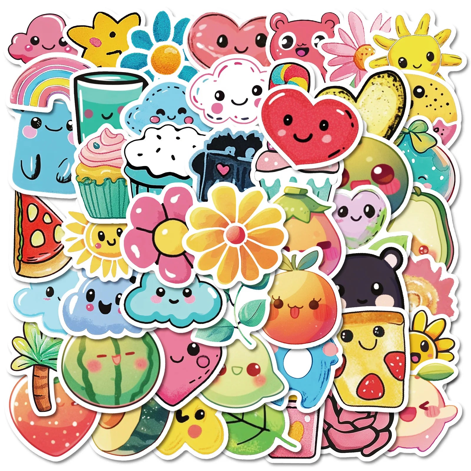 50 Pcs Small Fresh Graffiti Stickers PVC Waterproof Stickers for Skateboard Laptop Table Pencil Case Refrigerator and Books