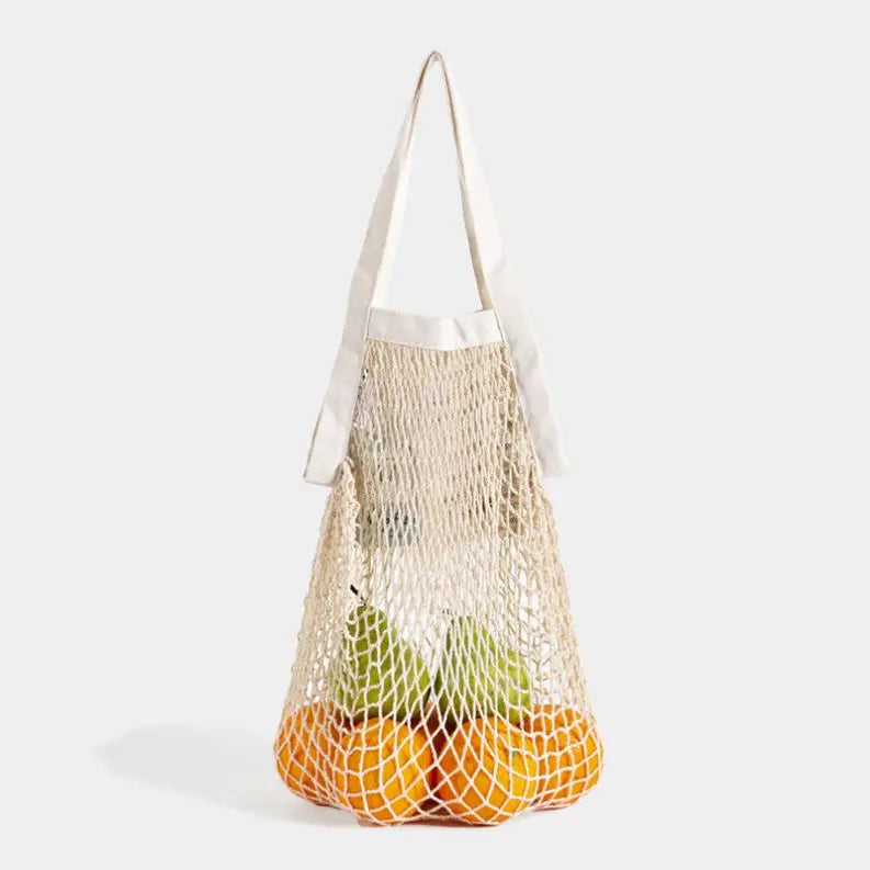 Custom Logo Large Reusable Cotton Mesh Bag Grocery Shopping Net Bags With Strings for Vegetables Fruit Food Package