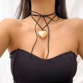 Long Lace up Rope Chains with Large CCB Heart Pendant Necklace for Women Trendy Ladies Daily Accessories on Neck Fashion Jewelry