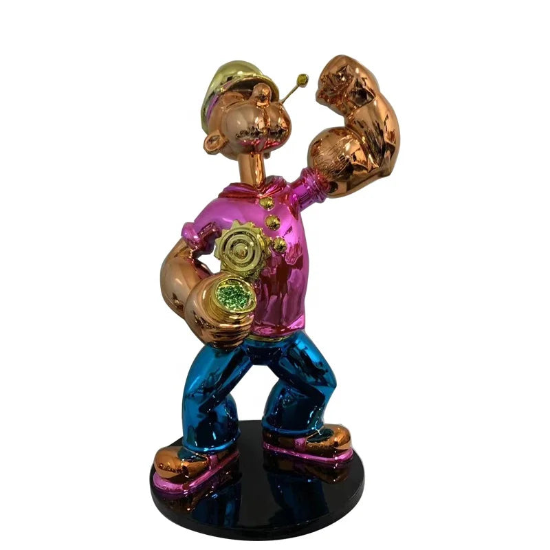 Vibrant Popeye with Red Shirt Resin Statue Accent for Home Decor 6 X 13" X 17"H