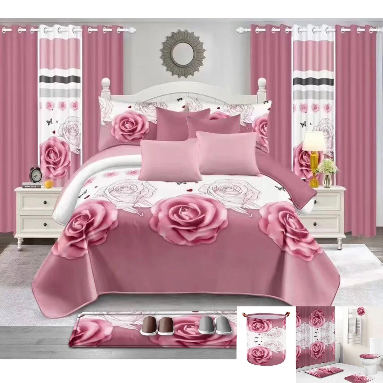 ODM/OEM pink Home Textiles 24-Piece All-Season Modern Style Customizable 100TC Grade Polyester Plain Dyed Duvet Cover Queen Set