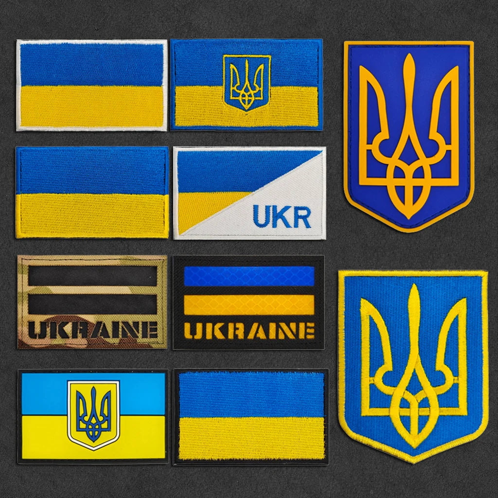 European Flag Embroidered Patch 3D Chenille Fabric Lace Decoration Sew-On Style Clothing Ukrainian Trident Emblem Hook Back