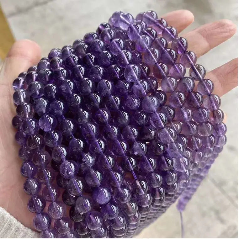 15.5" Strand Beads Round Amethyst Crystal for Jewelry Making Purple Beads 4mm and 8mm Size for Bracelet and Necklace