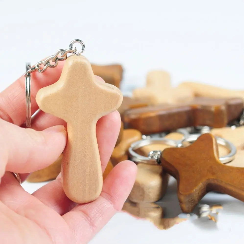 Cross Wooden Keychain for Engraving Blank Cross Wooden Key Chain Handmade Wooden Cross Pendant Key Rings DIY Bag Charm Car Decor