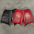 Custom Men's Vintage Oversized Distressed Stone Acid Wash Jogging Shorts Rhinestone Logo Streetwear Casual Style Woven Method