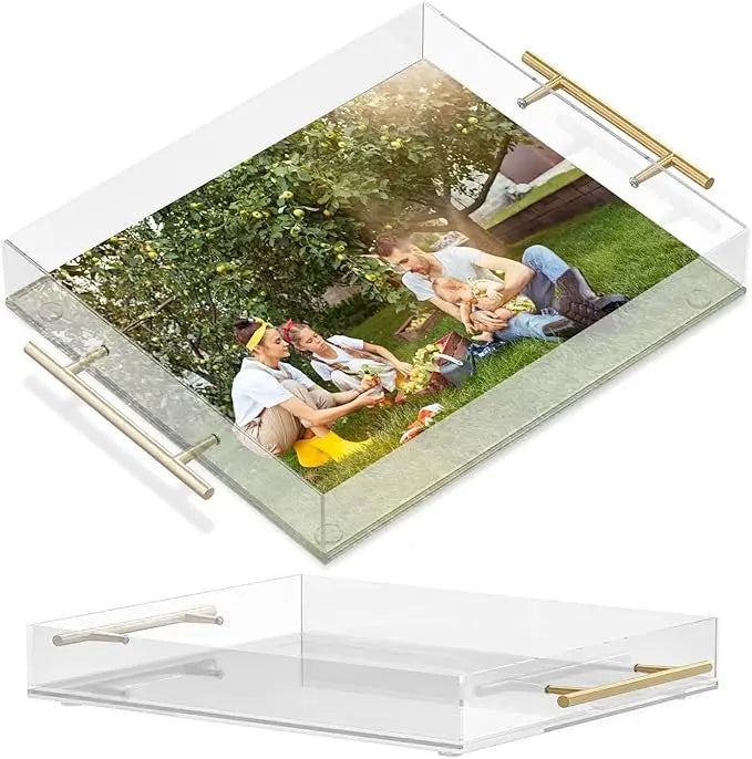 Acrylic Serving Tray for Gifting and Serving Breakfast Makeup Jewelry - Slot Tray with Anti-Slip Pads