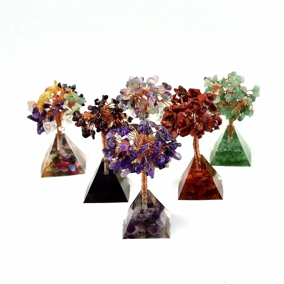 Wholesale Natural Healing Crystal Stone Trees Rose Quartz Pyramid Base Crystal Money Tree