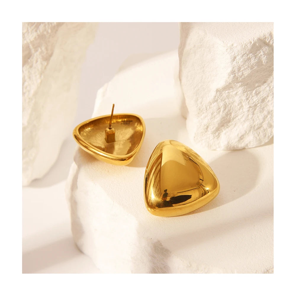 New Trendy Stainless Steel Chunky Jewelry Geometric Triangle Smooth Earring for Women Stud Gift High Quality Casting Process