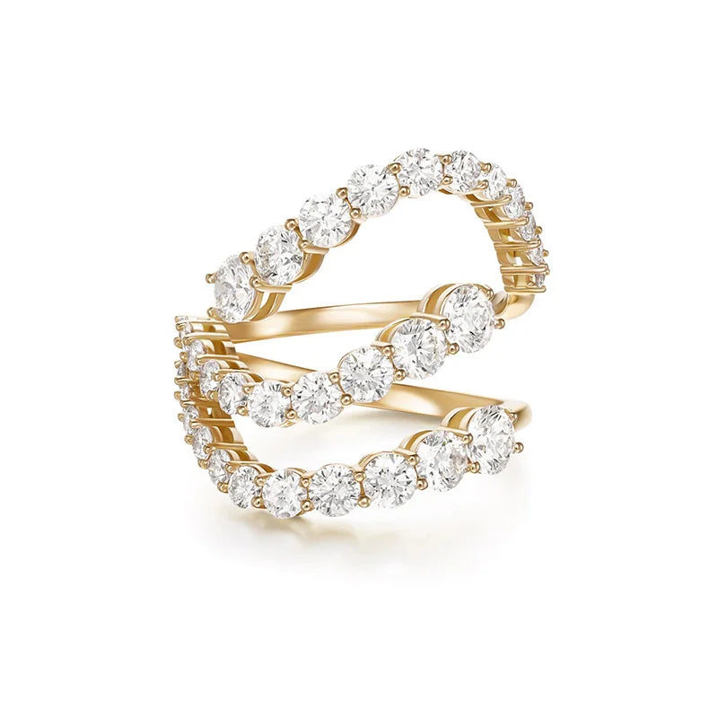 Milskye Adjustable Light Luxury Fashion 925 Sterling Silver Cz Jewelry 18k Gold Plated Triple Zircon Ring