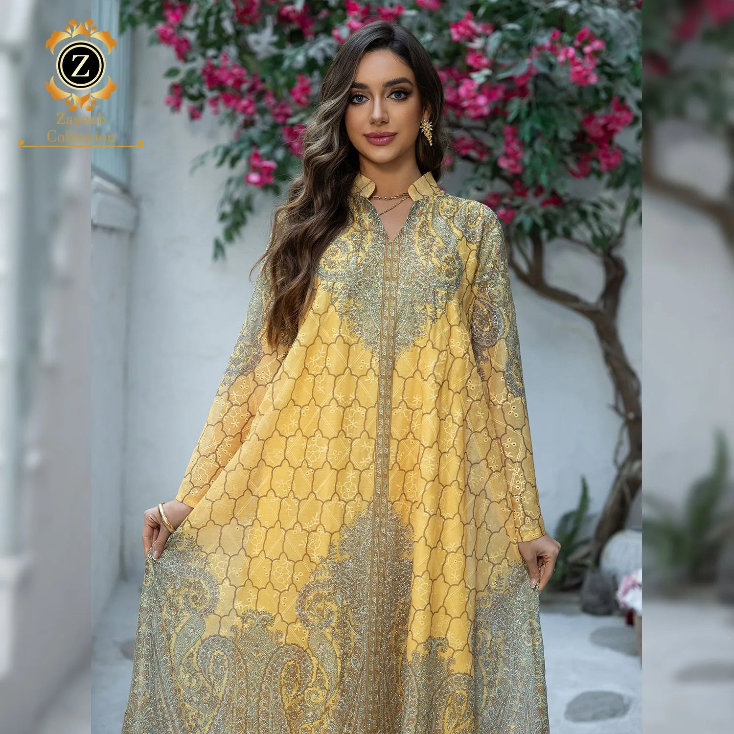 Zaynab Women Muslim Dress Dubai Wholesale Burqa Fancy Abaya Kaftan Embroidery Women Muslim Dress Dubai Elegant Abaya