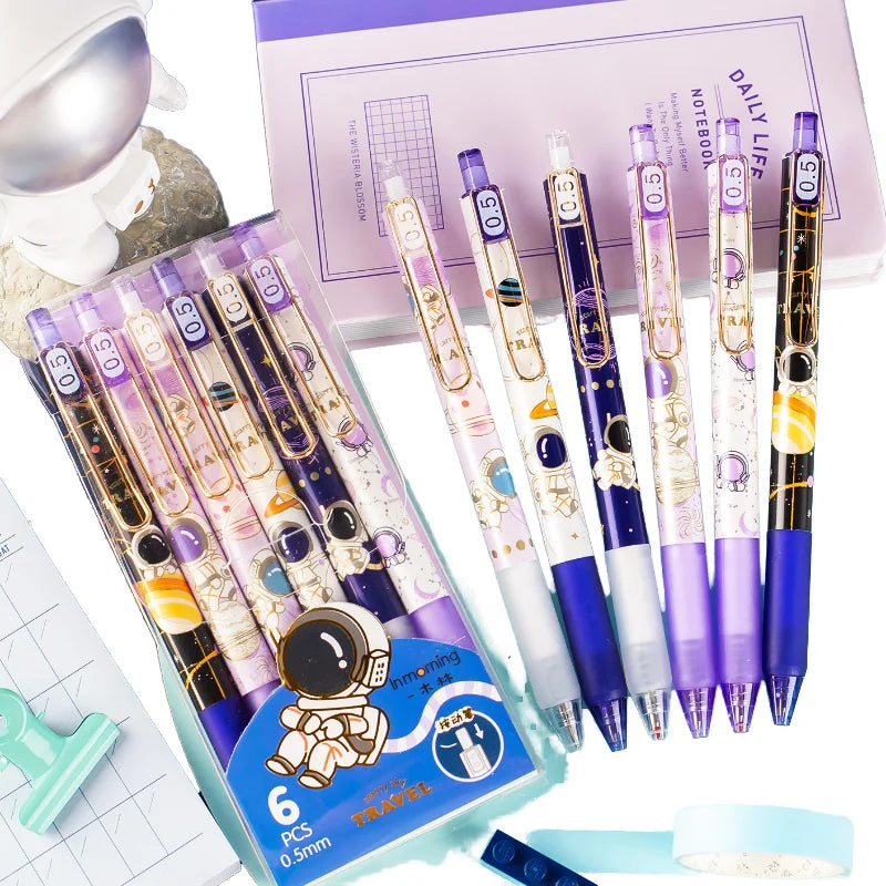 Cartoon Universe Starry Sky Kawaii Stationery Gel Pen Set 0.5mm Black Ink Plastic Promotional Pen