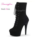 15cm Black Lace-up Pole Dance Short Boots Nightclub Performance Shoe Stripper Sexy Short Boots Designed for Women