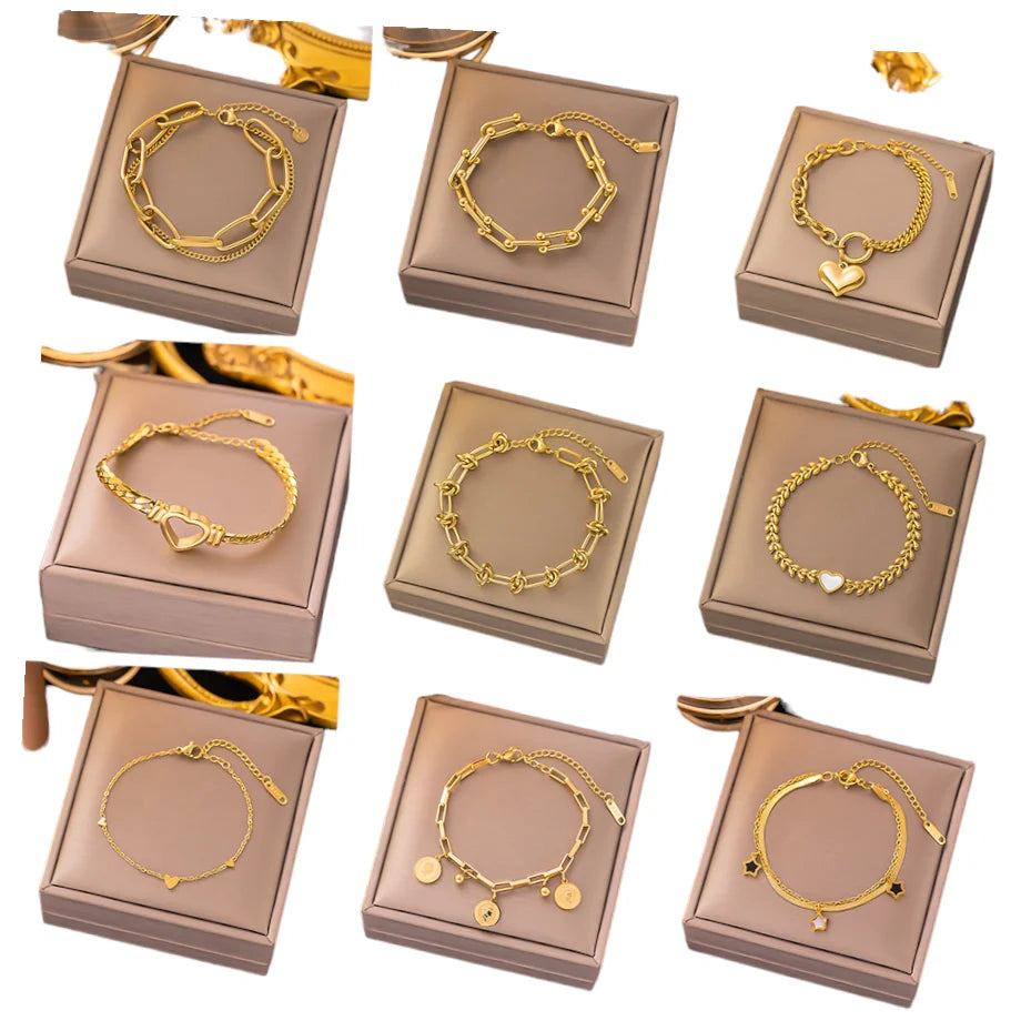 Stainless Steel Classic Snake Chain Bracelet En Acier Inoxydable Gold Color 18k Waterproof Heart Bracelets for Women and Men