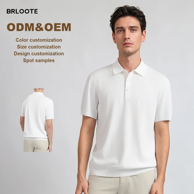 Custom Men's Lightweight Eco-friendly Knitted for Polo Shirt Comfortable Short-Sleeved T-Shirt Horizontal Textured Design ODM