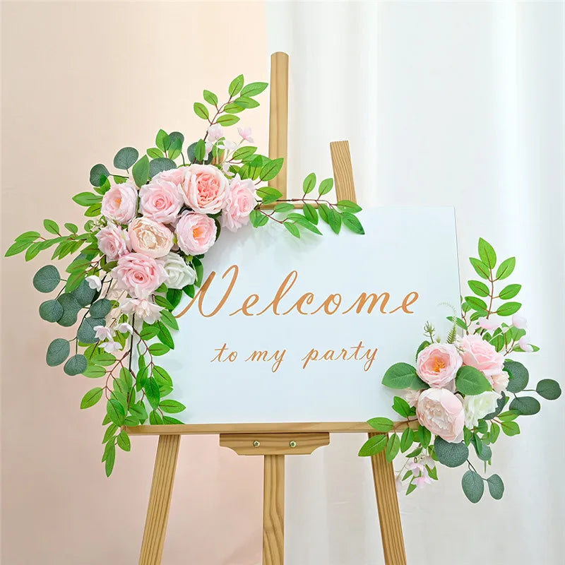 E07605 INS Wedding Flower Decor Welcome Triangle Flower Row Artificial Flower Runner for Anniversary Party Decor