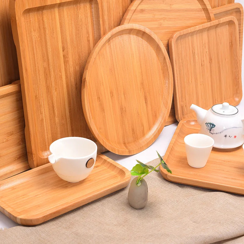 Ins Style Bamboo Serving Tray Plates Unique Round Wood Art Decors Breakfast and Dinner Dish Pack for School Occasions