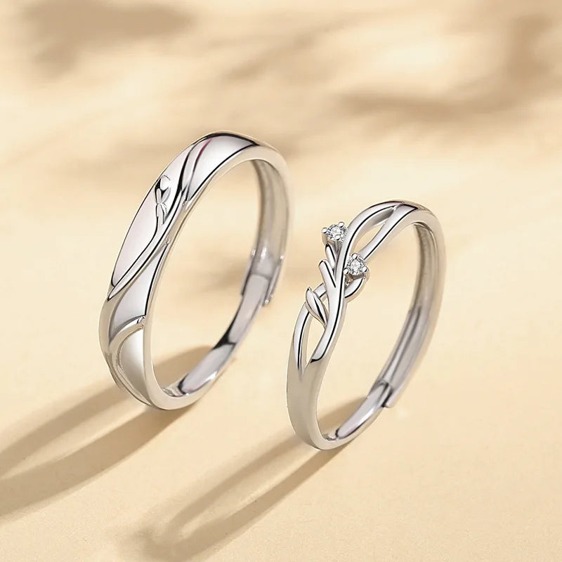 BASQUESUN Factory Wholesale Custom Love Vine Couple Fashion Simple Branch Opening Copper Inlaid Zircon Love Tree Couple Ring
