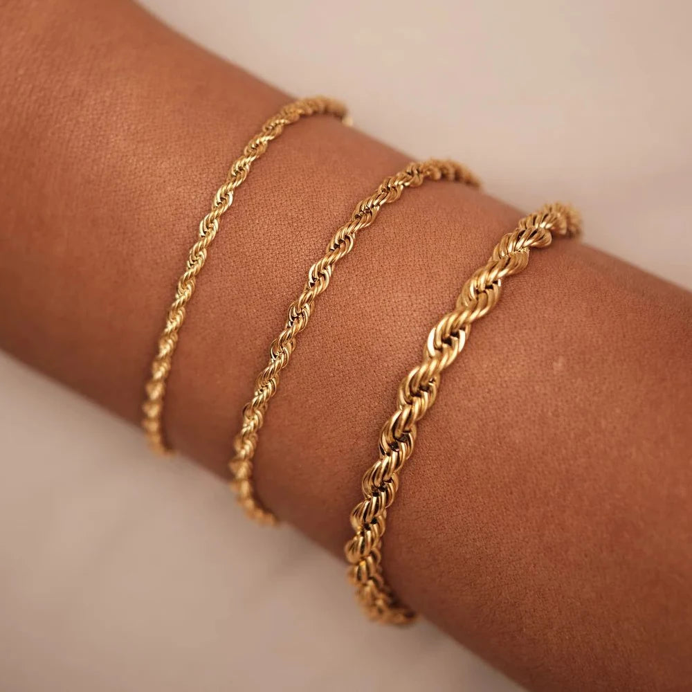 EManco Fashion Jewelry No Fade Chunky Bracelets Gold Plated Stainless Steel Hip Hop Chain Twist Rope Chain Bracelet