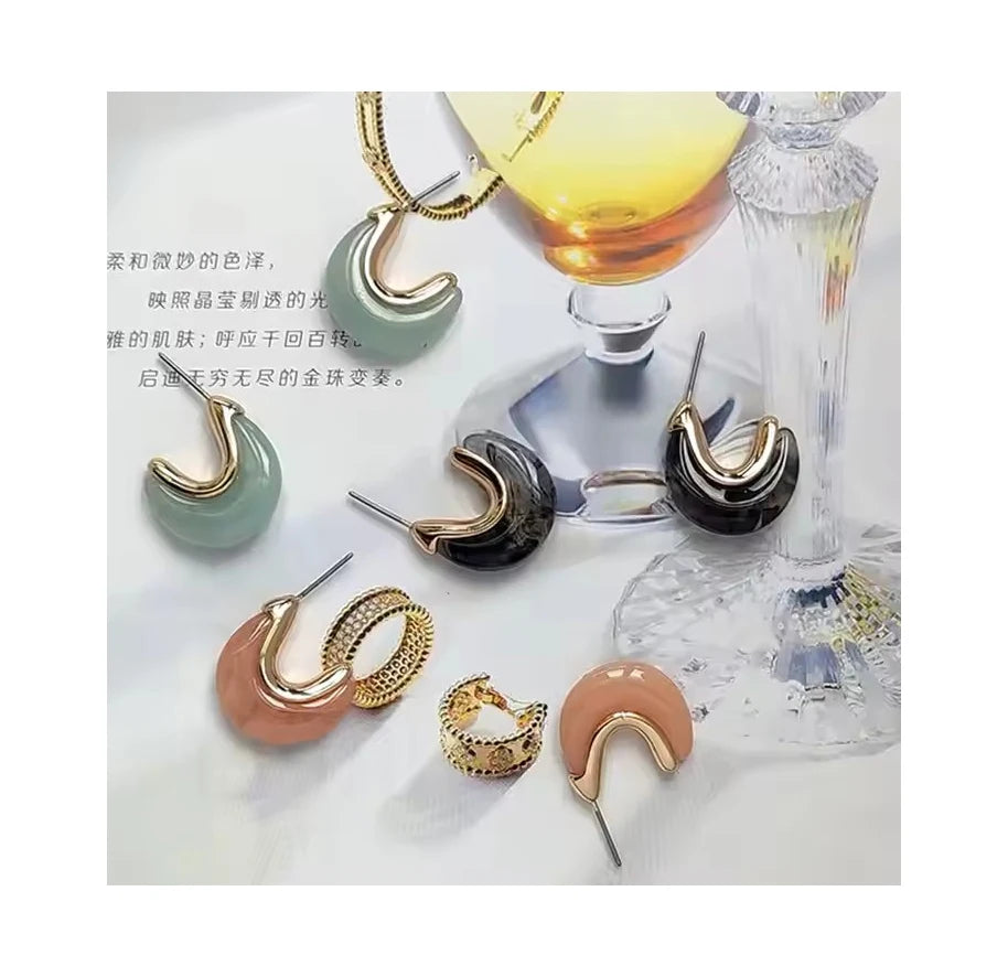 Wholesale Fine Chunky Geometric C Shaped Earrings Fashion Colorful Acrylic Resin Earrings for Women Jewelry