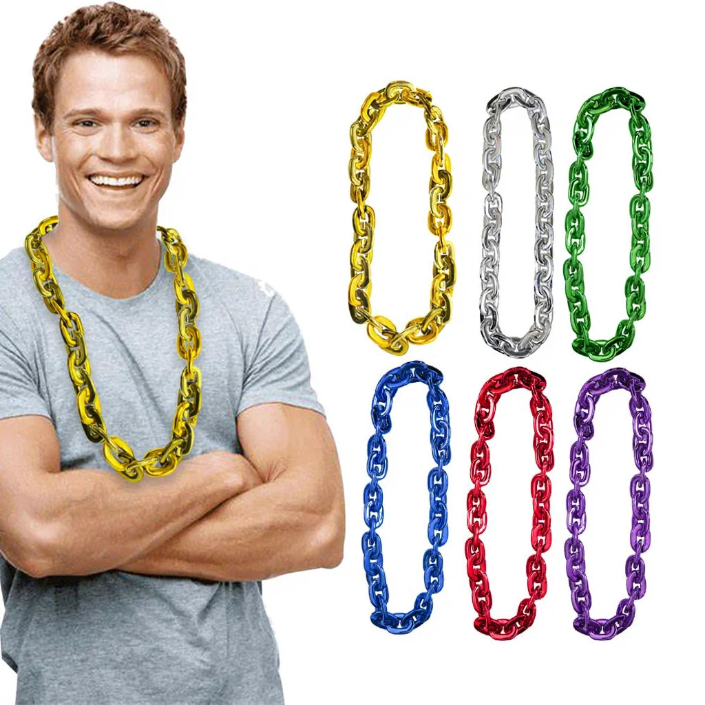 Hot Selling Mardi Gras Party Decoration Plastic Electroplated Chain Fashion Necklace Bulk for Promotional Party Supplies