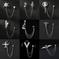 Men's Simple Badge Suit Guitar Brooch Korean Chain Eagle Pin Corsage Silver Plated Alloy Jewelry for Weddings Engagements Gift