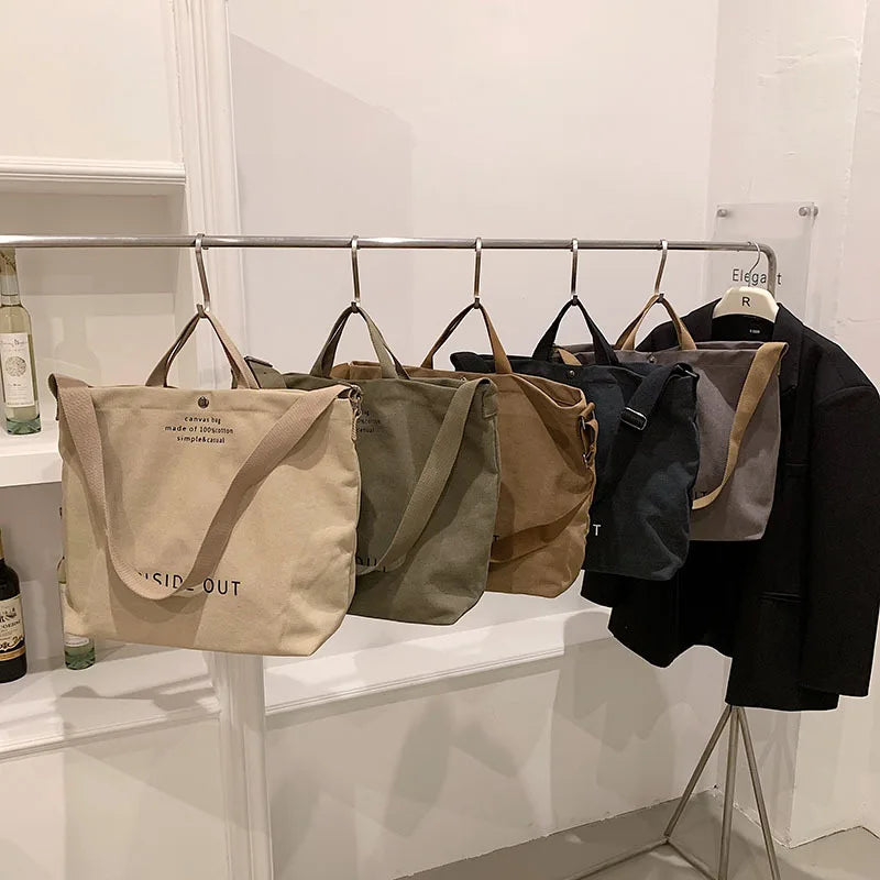 YIMYIK Simple Zipper Hot Sale Tote Bag Plain Portable Crossbody Bag Reusable Foldable Retro Large Capacity Shopping Bag