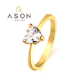 Ason Jewelry New Romantic Love Ring Stainless Steel 18K Gold Plated Stone Couple Rings Women Fashion Zircon Heart Wedding Ring