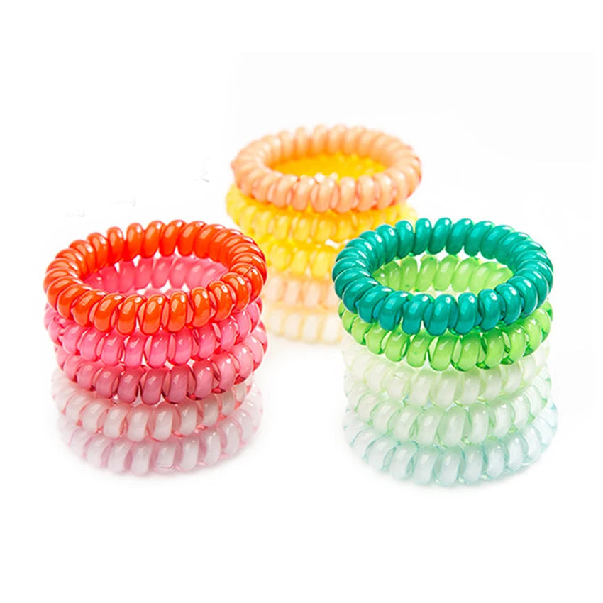 Spiral Hair Coil  Wire Tie Stretchy Gum Candy Colors Hair Rope Solid Hair Tie Bracelet Girls Ponytail Holder