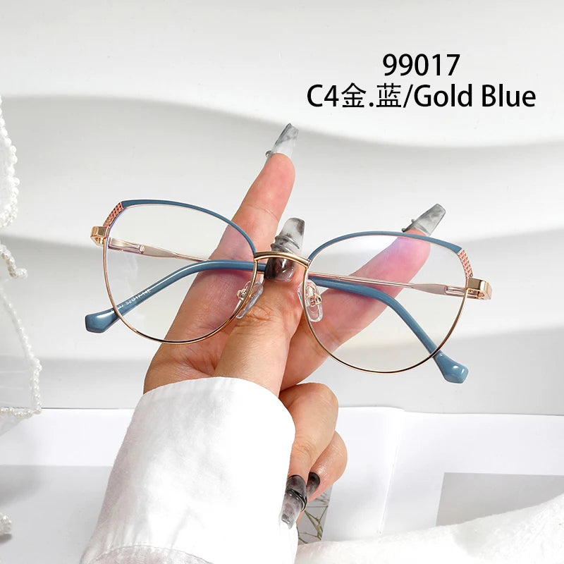 Fashion Luxury Female Eyeglasses Frames Metal Optical Glasses Frames Blue Light Blocking Metal Eyeglasses