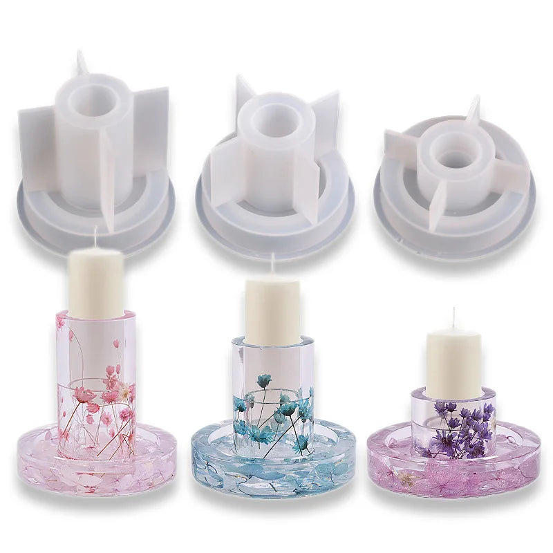 Candle Holder Resin Molds Cylindrical Candlestick Epoxy Casting Silicone Molds for  DIY Wedding Party Home Decoration
