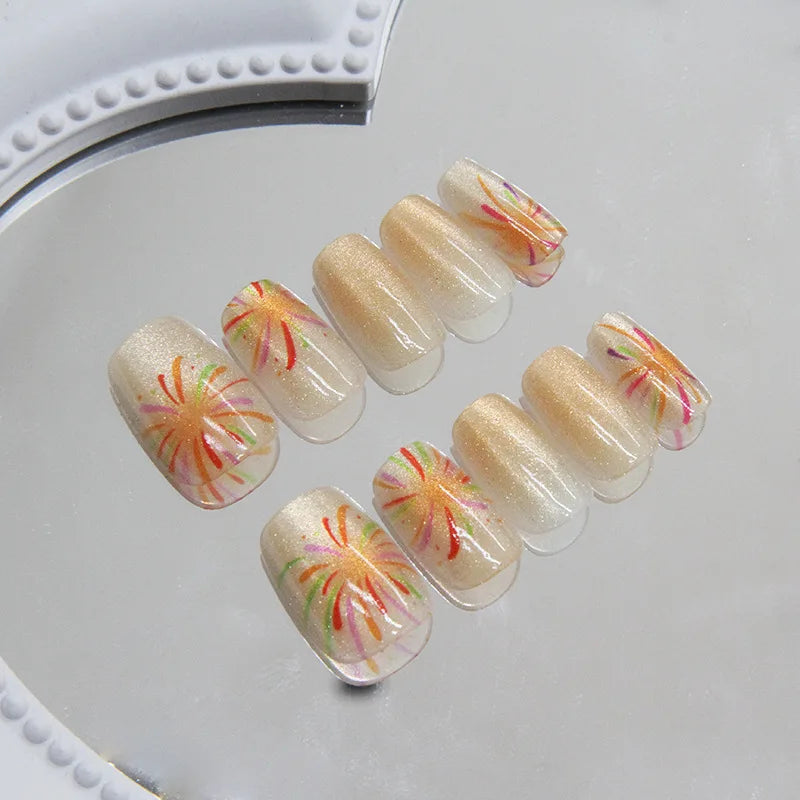 Holographic Emboss Firework Designs Shining Colorful Rainbow Adhesive Nail Art Sticker Decals