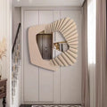 75*70cm Superior Quality Home Decor Irregular Shaped Wall Mirrors Large Solid Wood Frame Black Wall Mirror for Living Room