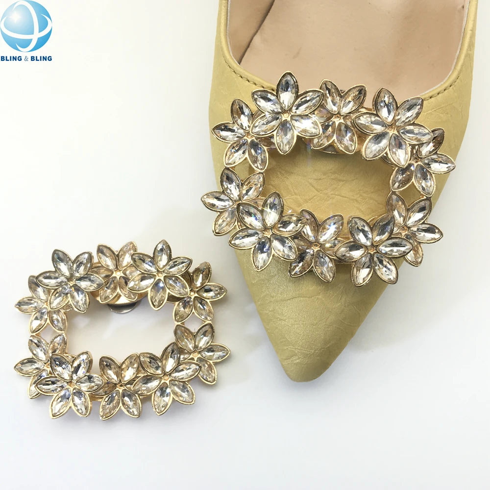 Twinkling Crystal Shoe Flower Buckle Gold Plated Wreath Shoe Clip for Women Wedding High Heel Shoe Brooch Accessory Decor