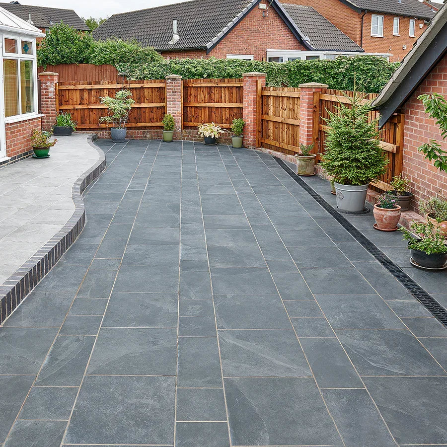 Modern Design 300X600mm Black Rectangle Slate Slab Stone Tile Natural Surface Outdoor Step for Courtyard Pathway Garden Flooring
