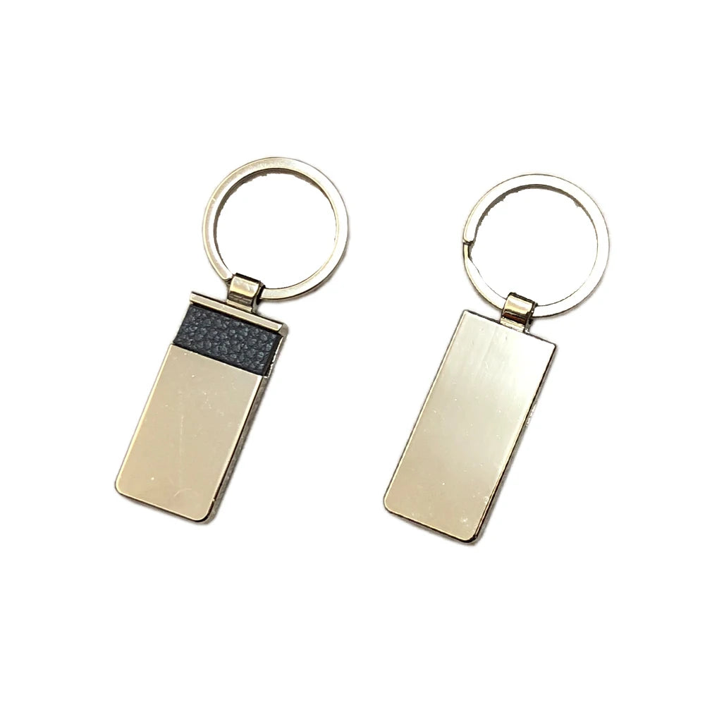 Ready to Ship Dark Grey PU Leather Metal Keyring Bulk Promotional Blank Keychain