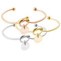 Minimalist Gold Plated PVD Plating  Stainless Steel Love Knot  12mm Round Blank Disc Cuff  Bracelet Bangle