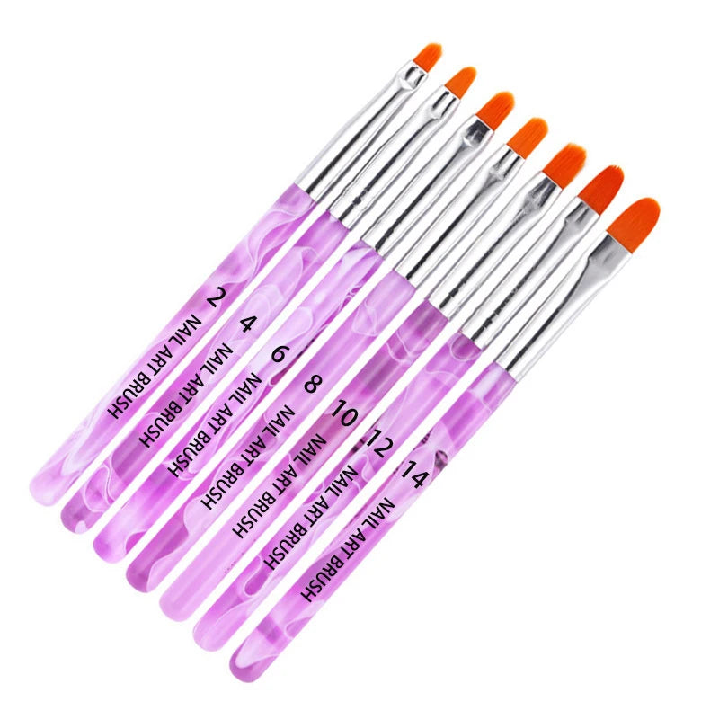 Many Salon Need This Purple Nail Art Brush 7pcs Professional Nail Brush Set Fiber Hair Acrylic